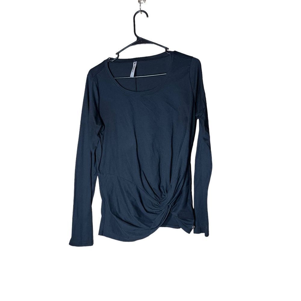 Fabletics Tie Front Athletic Long Sleeve Black T‎ Shirt Size Medium